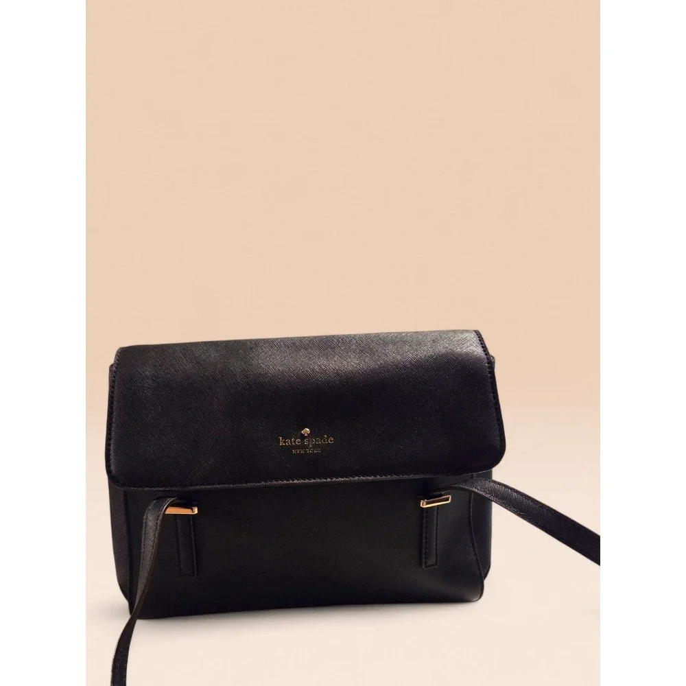 Kate‎ Spade New York Black Saffiano Leather Shoulder Bag Flap Satchel Handbag